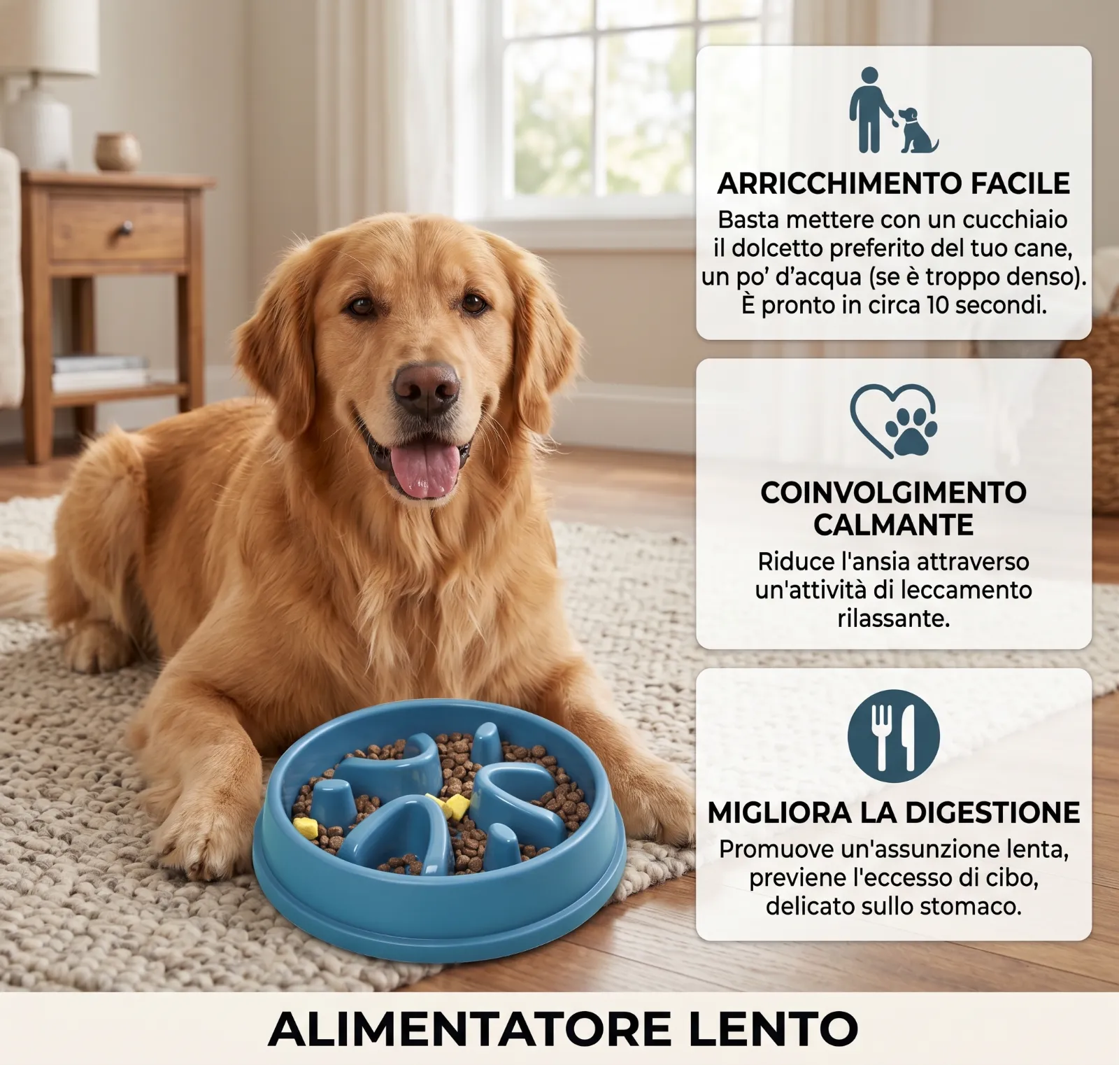 Cane accanto alla ciotola slow feeder Veloura